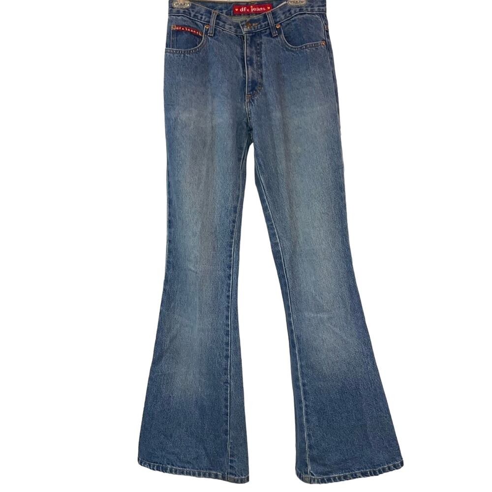 DFX Jeans Y2K Low Rise Flare Bell Bottom Womens Size 5 Vintage Style Rave Denim